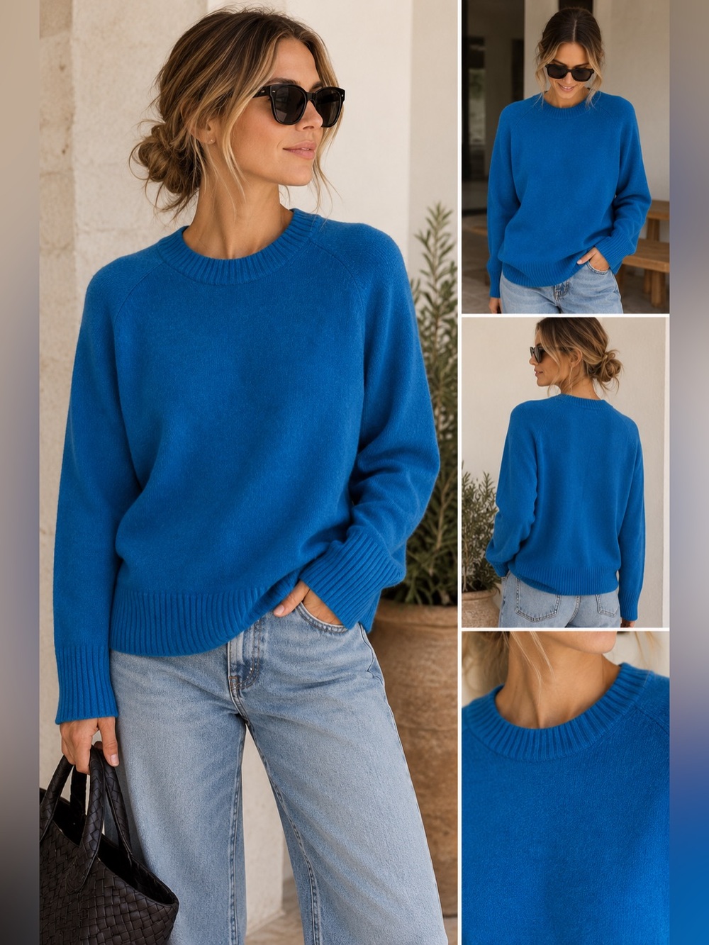 COS 100% Cashmere Crewneck Sweater Blue Teal Women’s Size M
